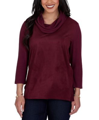 Petite Cowl Neck 3/4-Sleeve Side-Slit Blouse
