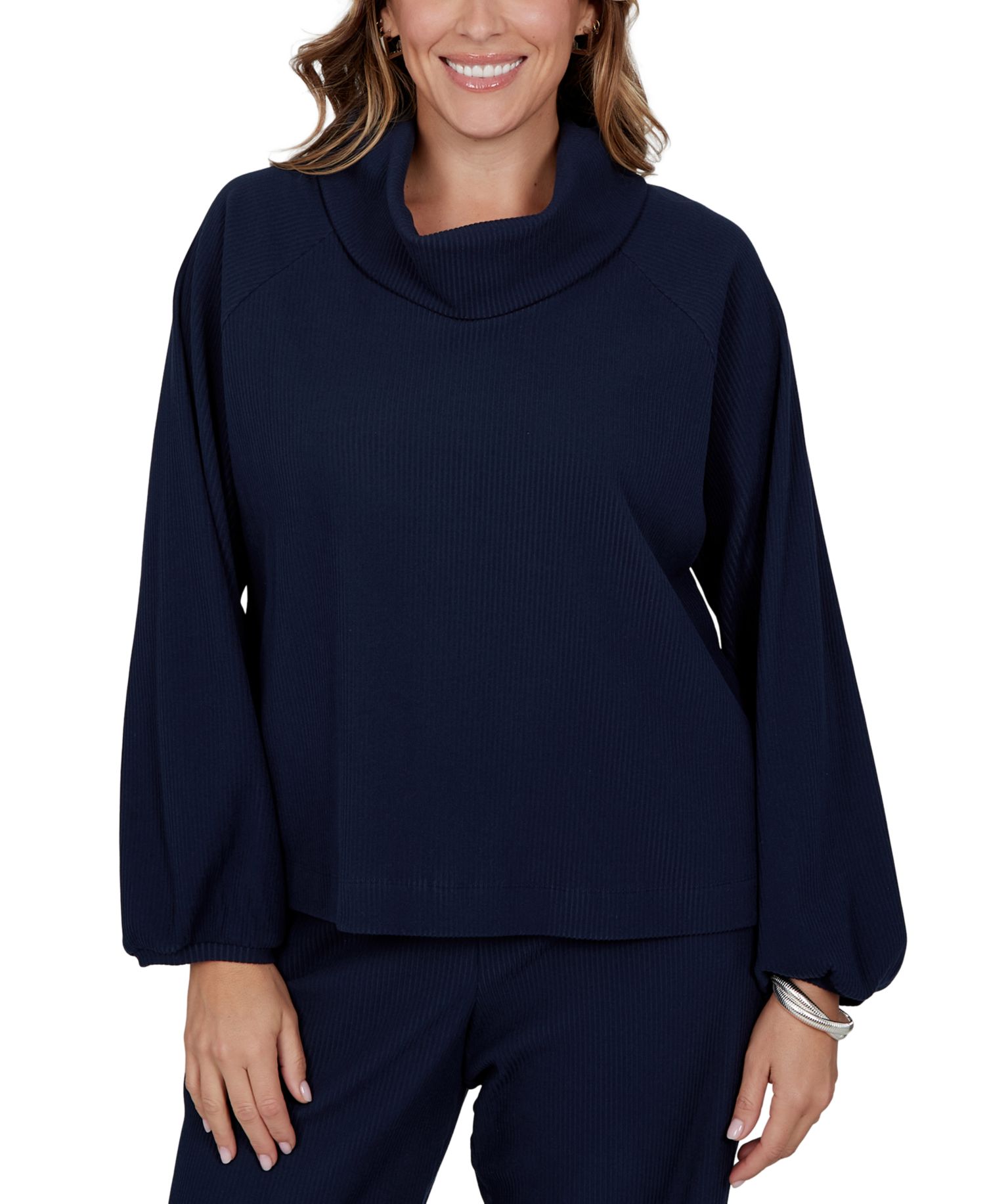 Plus Size Ribbed Cowl Neck Top