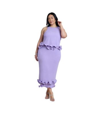 Plus Size Ruffle Sleeveless Stretch Knit Plisse Maxi Dress