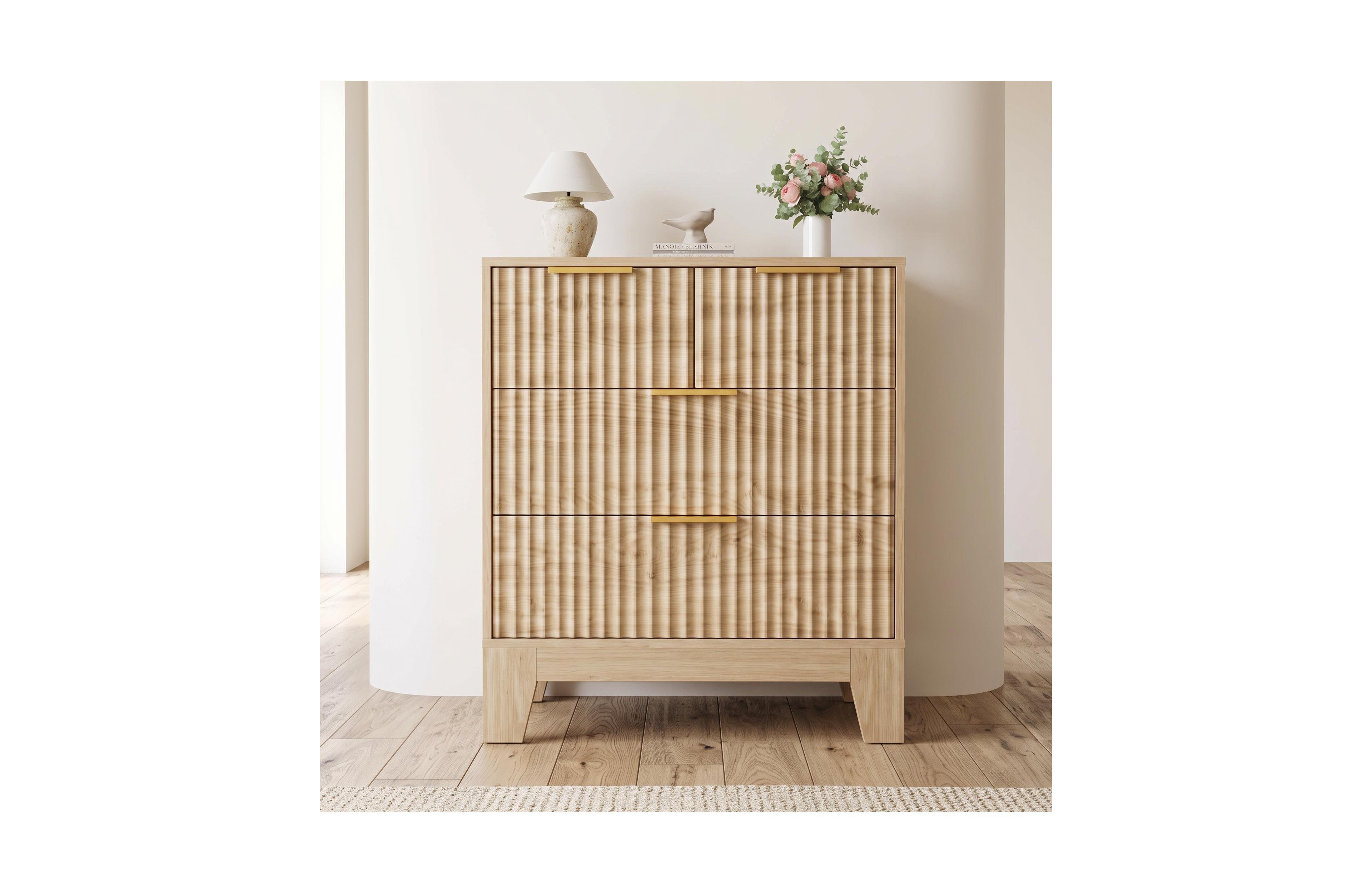 homfan 4-Drawer Wave-Textured Dresser, Tall Mdf Storage Chest with Ribbed Finish, Narrow Organizer for Bedroom, Closet and Small Spaces