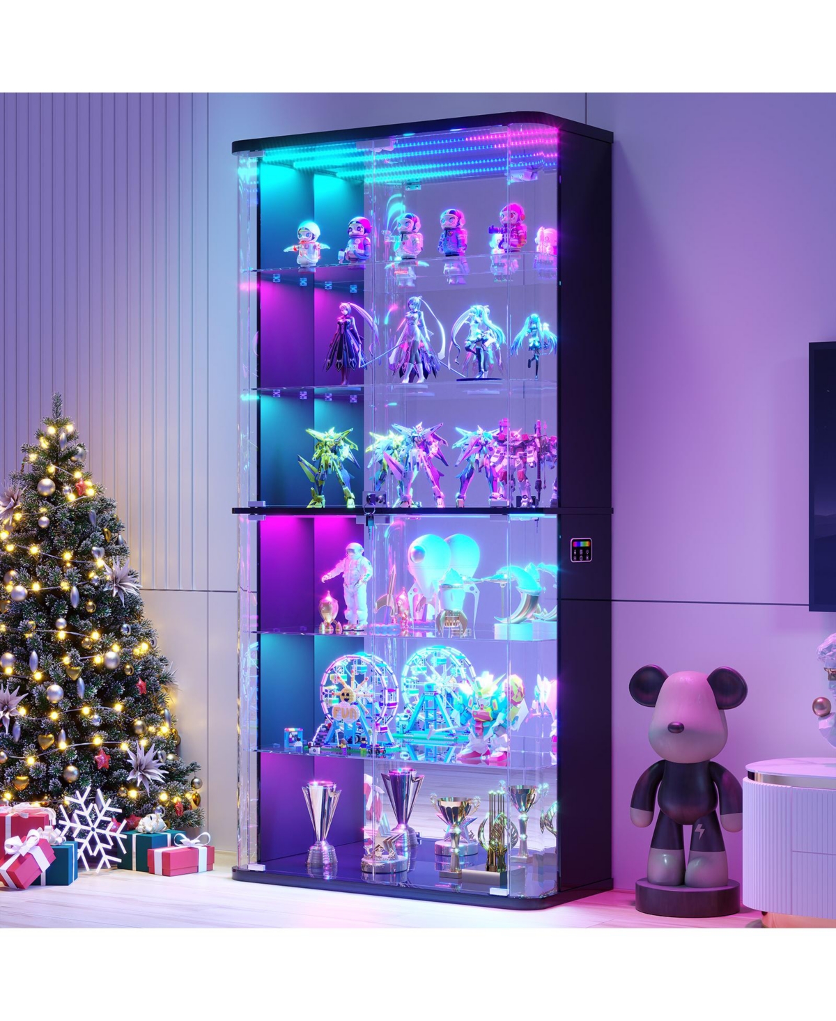 Vlsrka Display Cabinet with Glass Doors and Rgb Lights