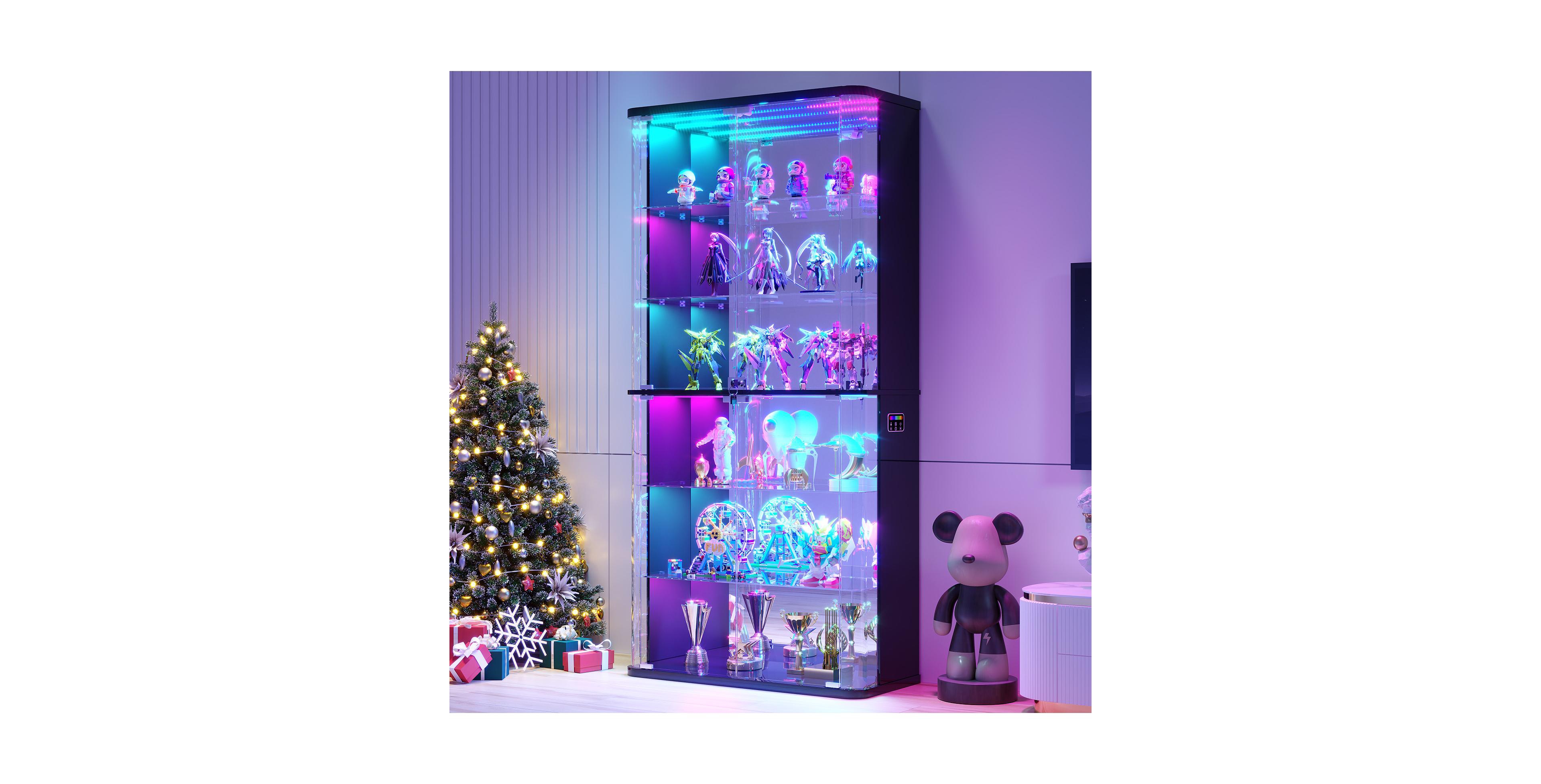Vlsrka Display Cabinet with Glass Doors and Rgb Lights