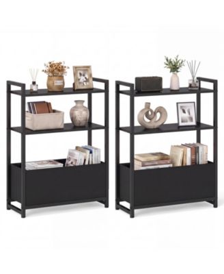 2Piecs Skinny Couch Side Table with Storage Shelves and Metal Frame Slim Nightstand