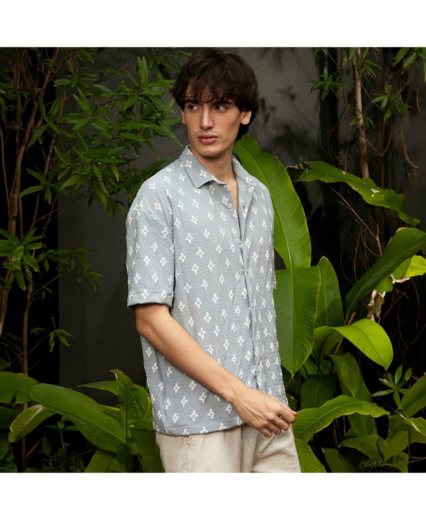 Мужская рубашка Cahoot Campus Sutra Floral-Tactile Oversized Short-Sleeve Button-Down, цвет: Синий — фото 3