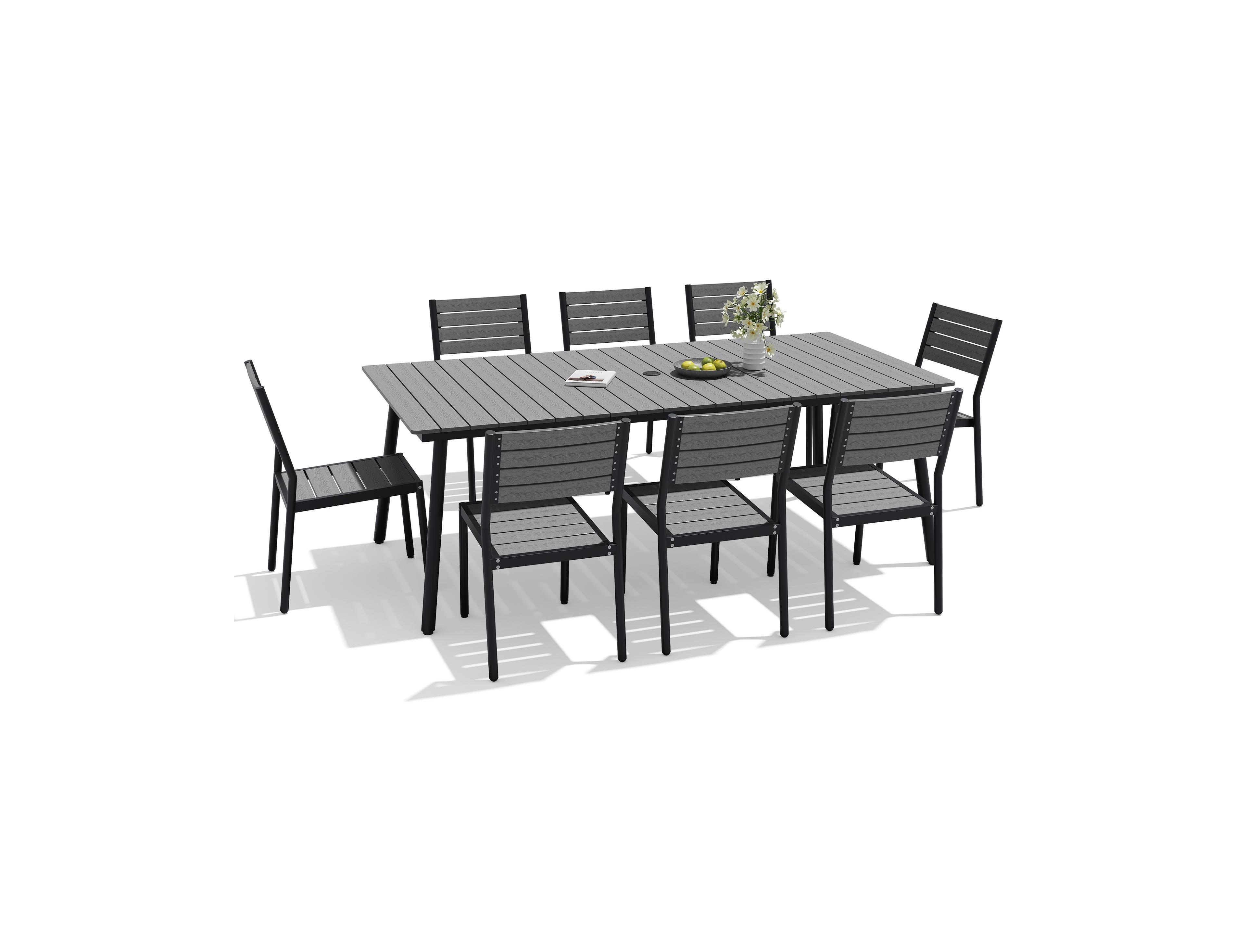 Pellebant 9-Piece Outdoor Dining Set Stackable Chairs and Aluminum Table with Umbrella Hole for Deck, Porch Backyard
