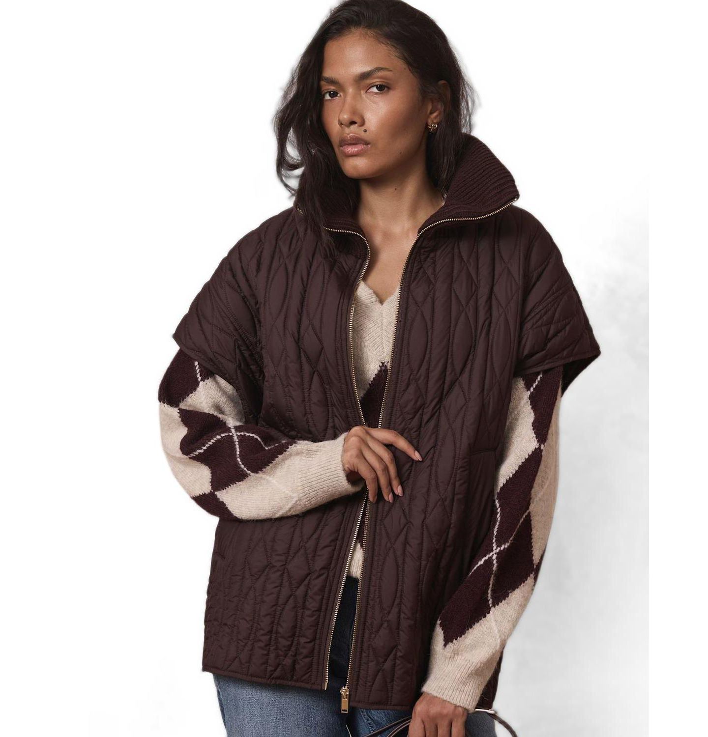 Женский жилет Mint Velvet Quilted, цвет: Коричневый — фото 3