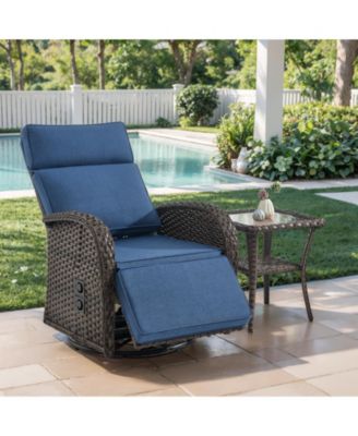2-Piece Wicker Patio Chair Set - Swivel Reclining Chair with Adjustable Back and Side Table, All-Weather Outdoor Furniture with Olefin Cushion