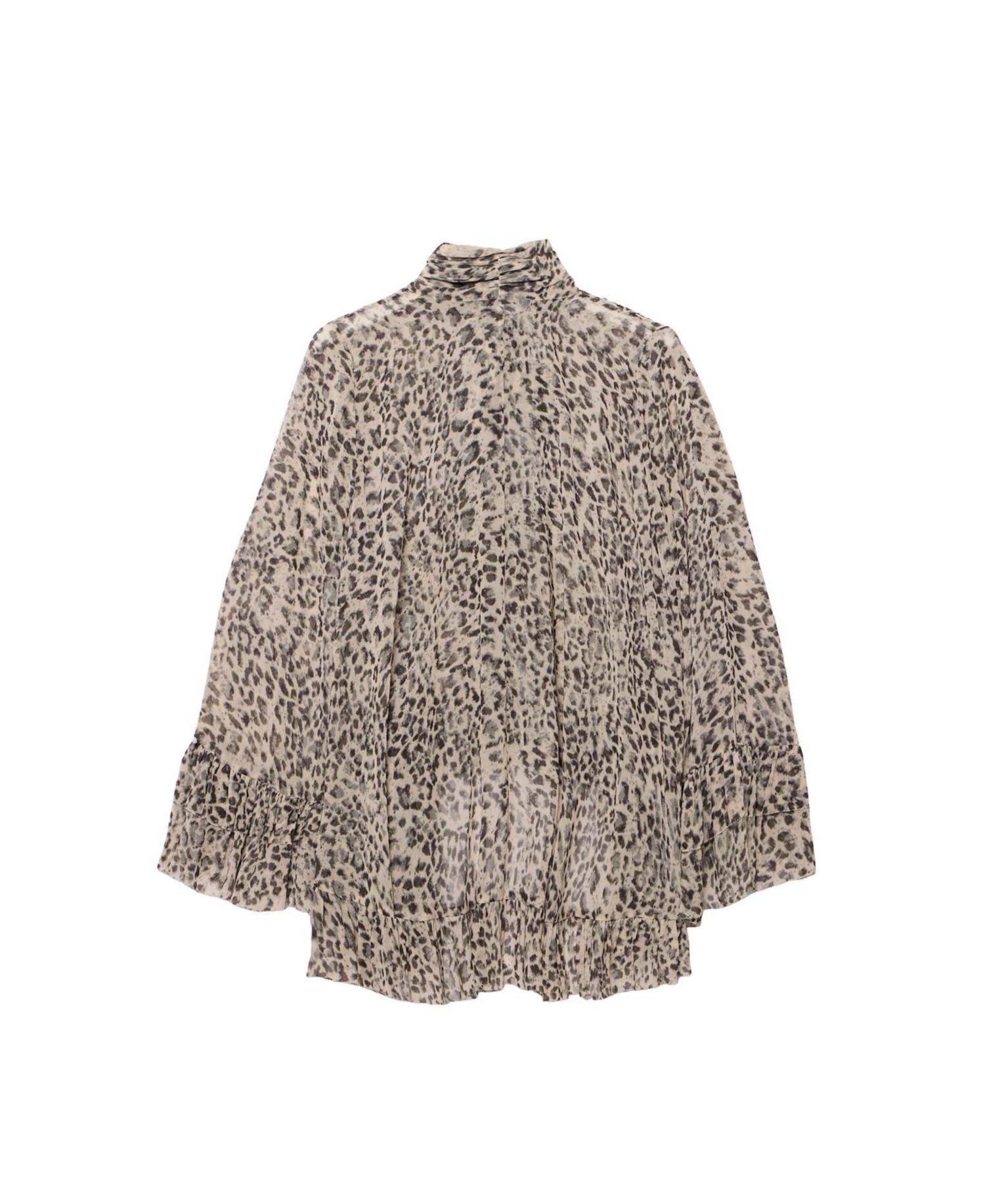 Women's Leopard-Print Long-Sleeve Tie-Neck Blouse