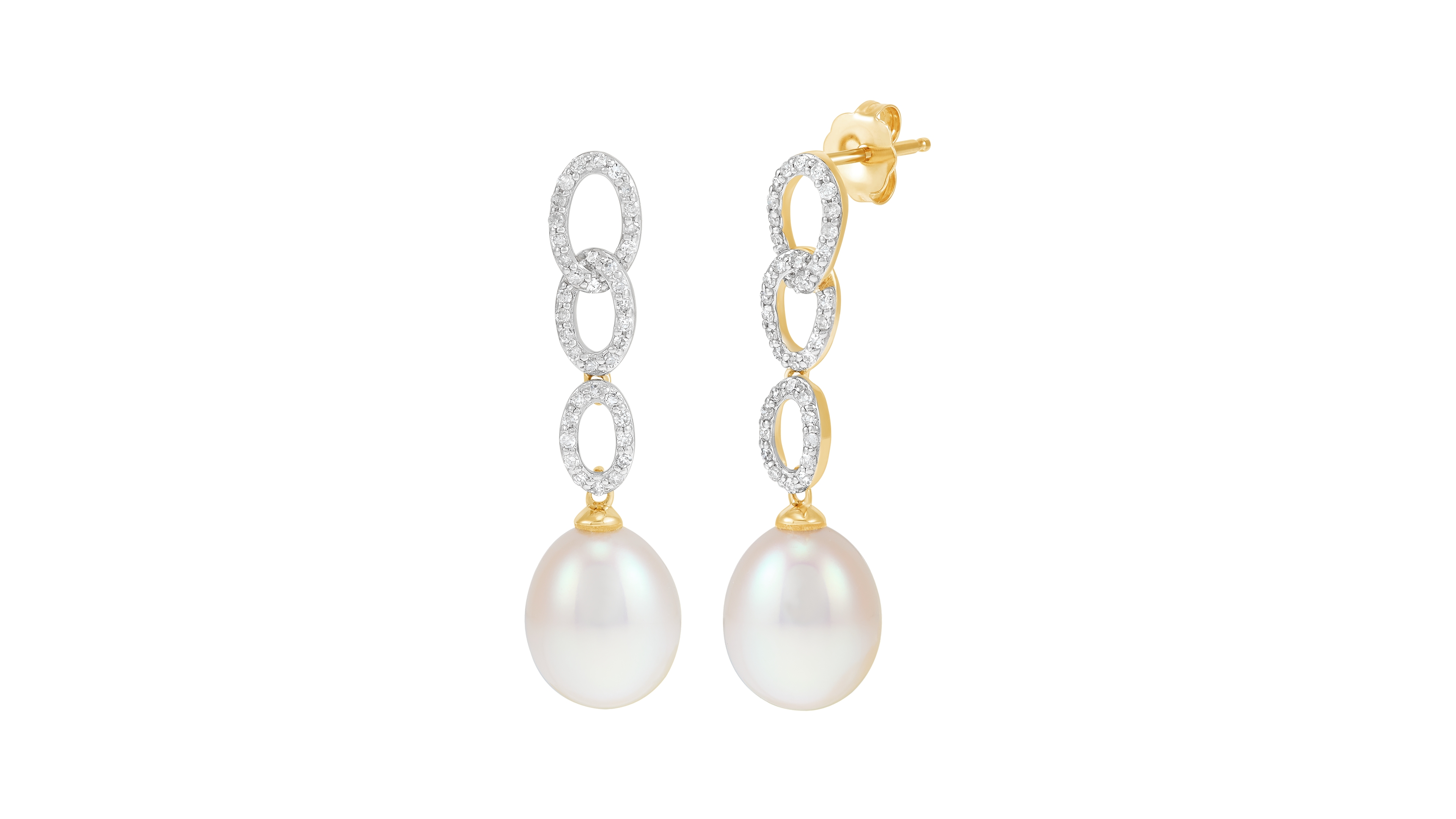 Honora Cultured Freshwater Pearl and Diamond Dangle Earrings (1/4 ct. t.w.) in 10k Yellow Gold