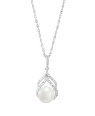 Cultured Freshwater Pearl 8-8.5mm and Diamond Pendant Necklace (1/8 ct. t.w.) in 10k White Gold