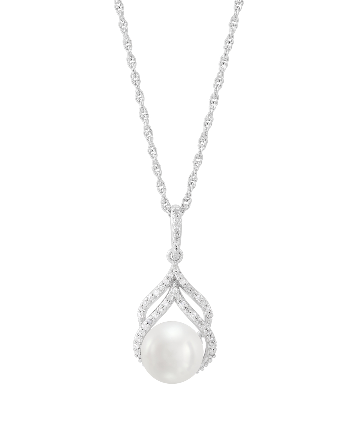Honora Cultured Freshwater Pearl 8-8.5mm And Diamond Pendant Necklace (1/8 Ct. T.w.) In 10k White Gold