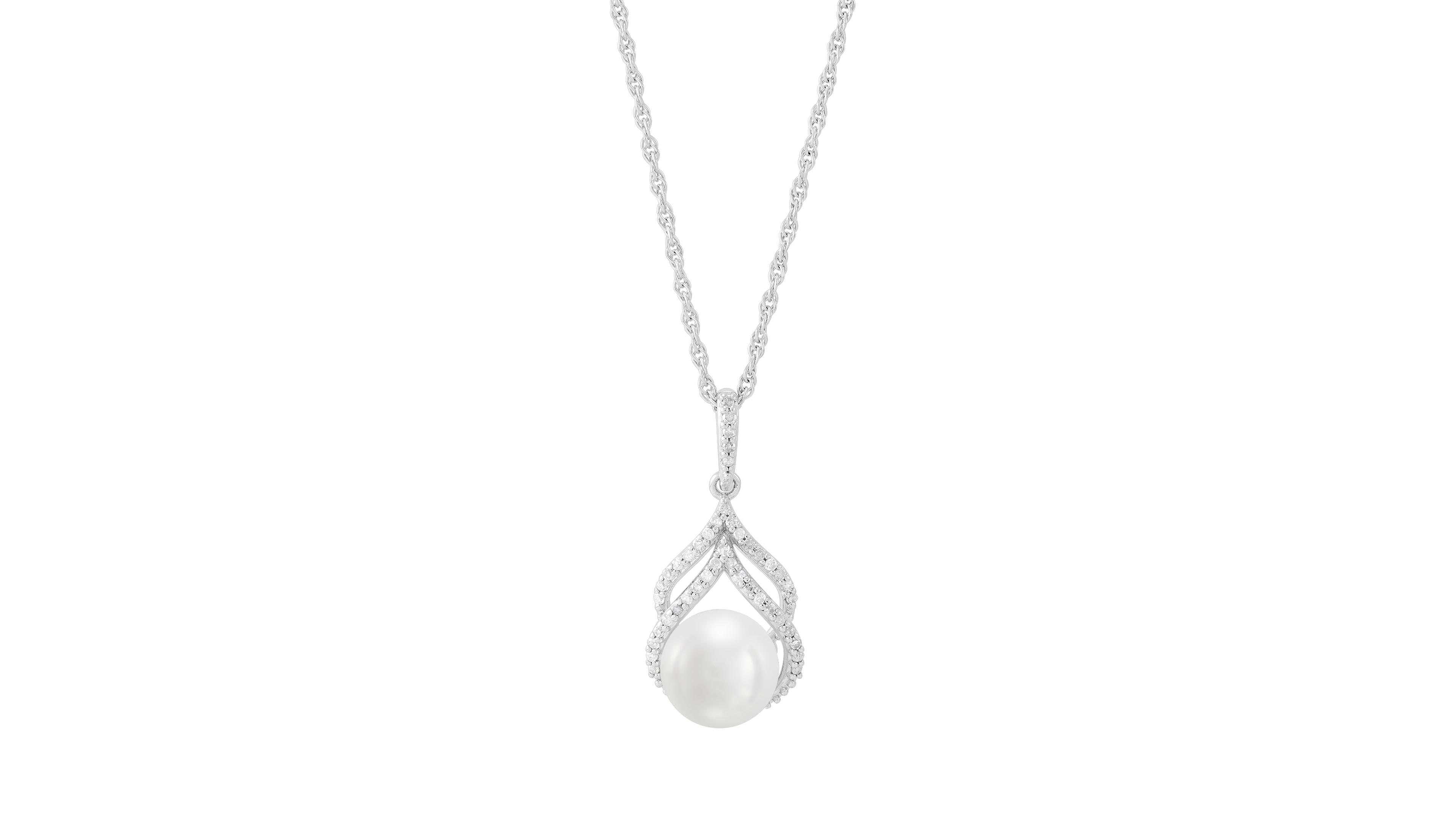 Honora Cultured Freshwater Pearl 8-8.5mm and Diamond Pendant Necklace (1/8 ct. t.w.) in 10k White Gold