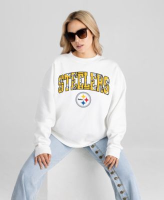 Women's White Pittsburgh Steelers Sweet Play Oversized Premium Drop Shoulder Sweatshirt