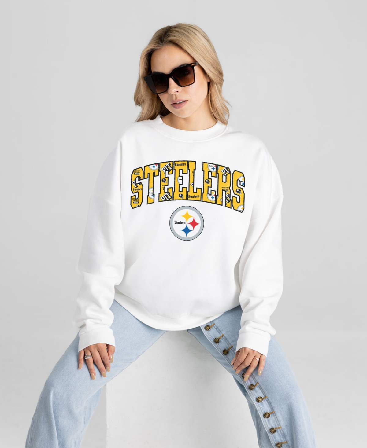 Gameday Couture Women's White Pittsburgh Steelers Sweet Play Oversized Premium Drop Shoulder Sweatshirt