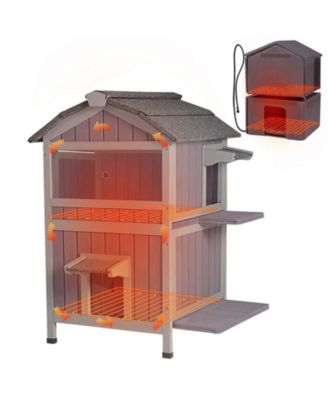 Two Story Heated Cat House Weatherproof Cat Shelter