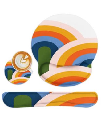 Abstract Rainbow Wrist Rest Mouse Pad Set Ergonomic Non Slip Easy Care