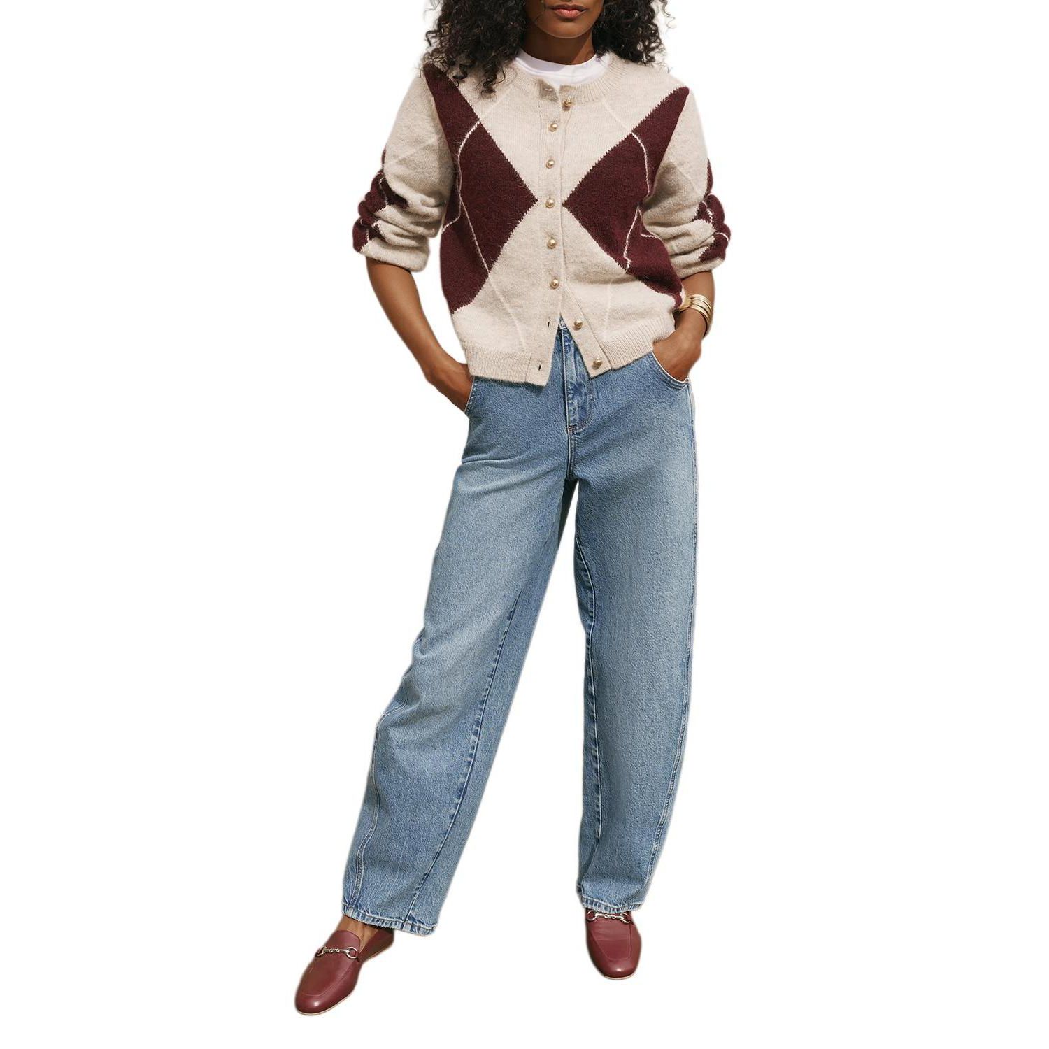 Women's Wool Blend Argyle Cardigan