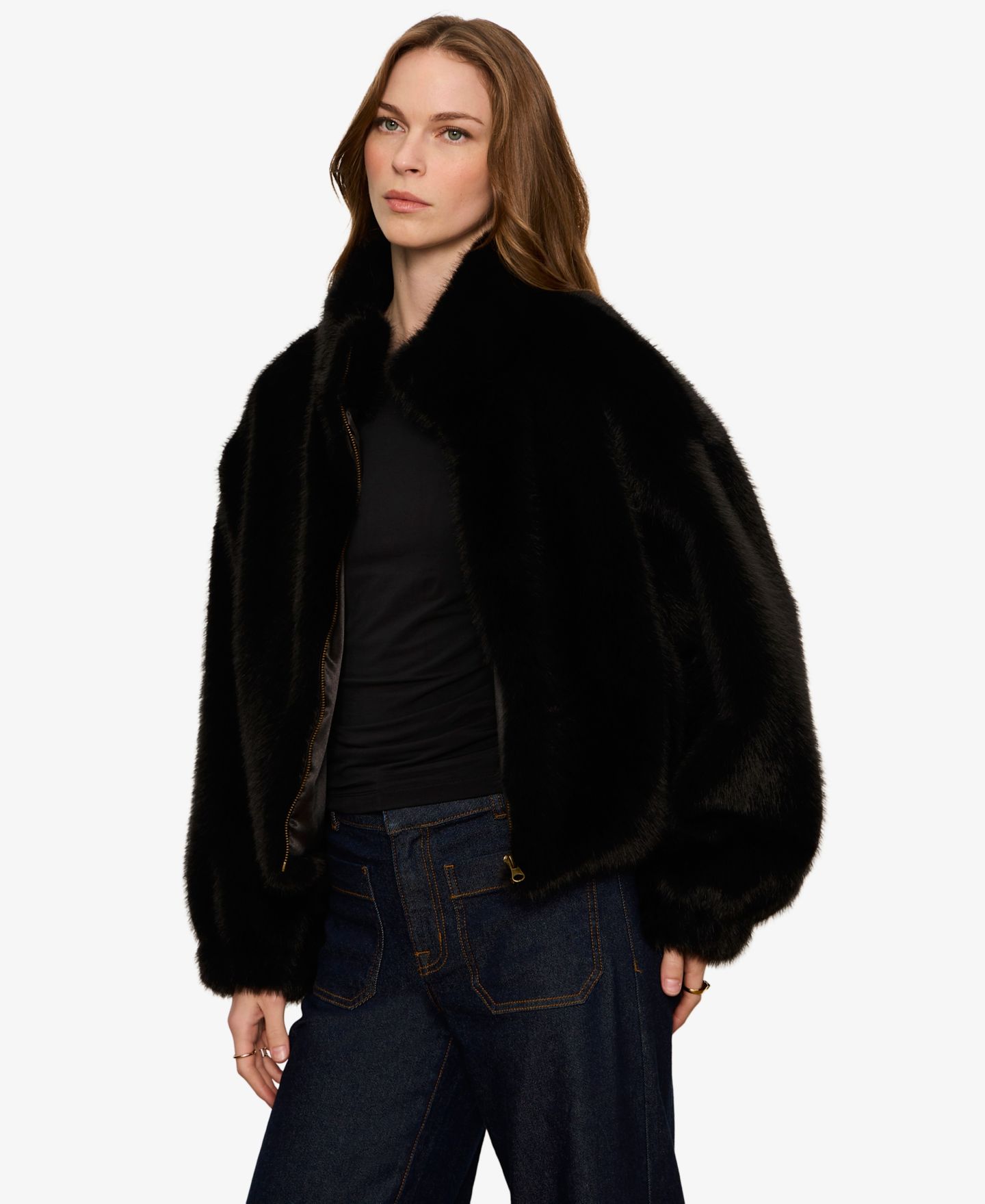 Женская куртка Sanctuary Everest Faux Fur Funnel-Neck Zipper Bomber, цвет: Чёрный — фото 6