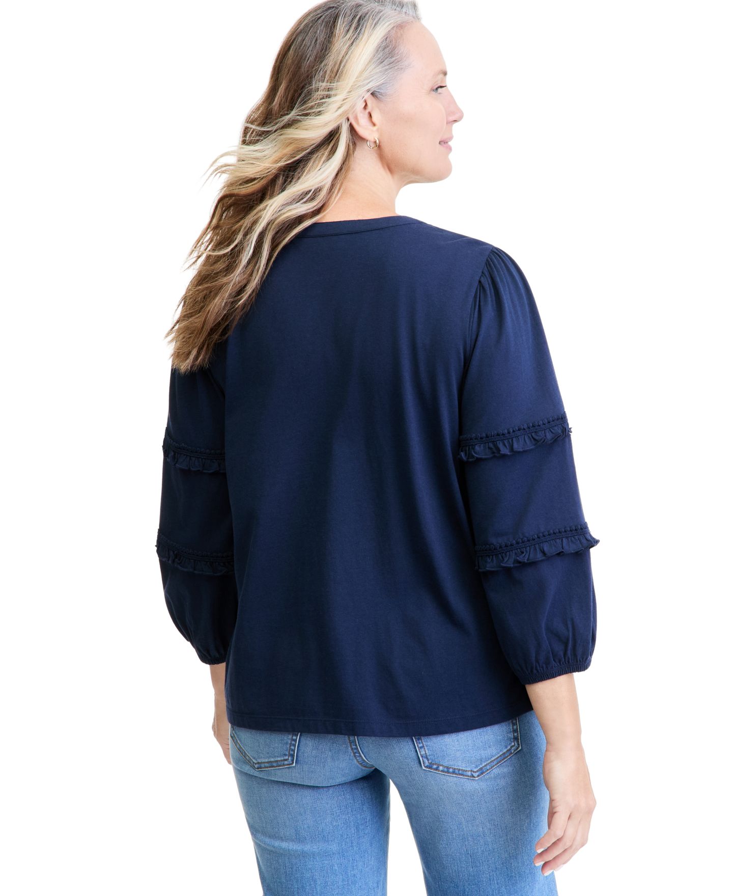 Женская блузка Style & Co 3/4-Sleeve Ruffle Sleeve Henley, цвет: Синий — фото 4
