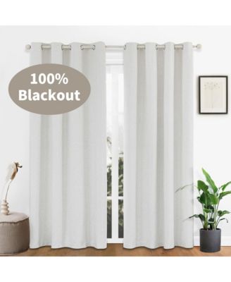  100% Blackout Linen Blend Texture Grommet Curtain Pair(2 Panels)