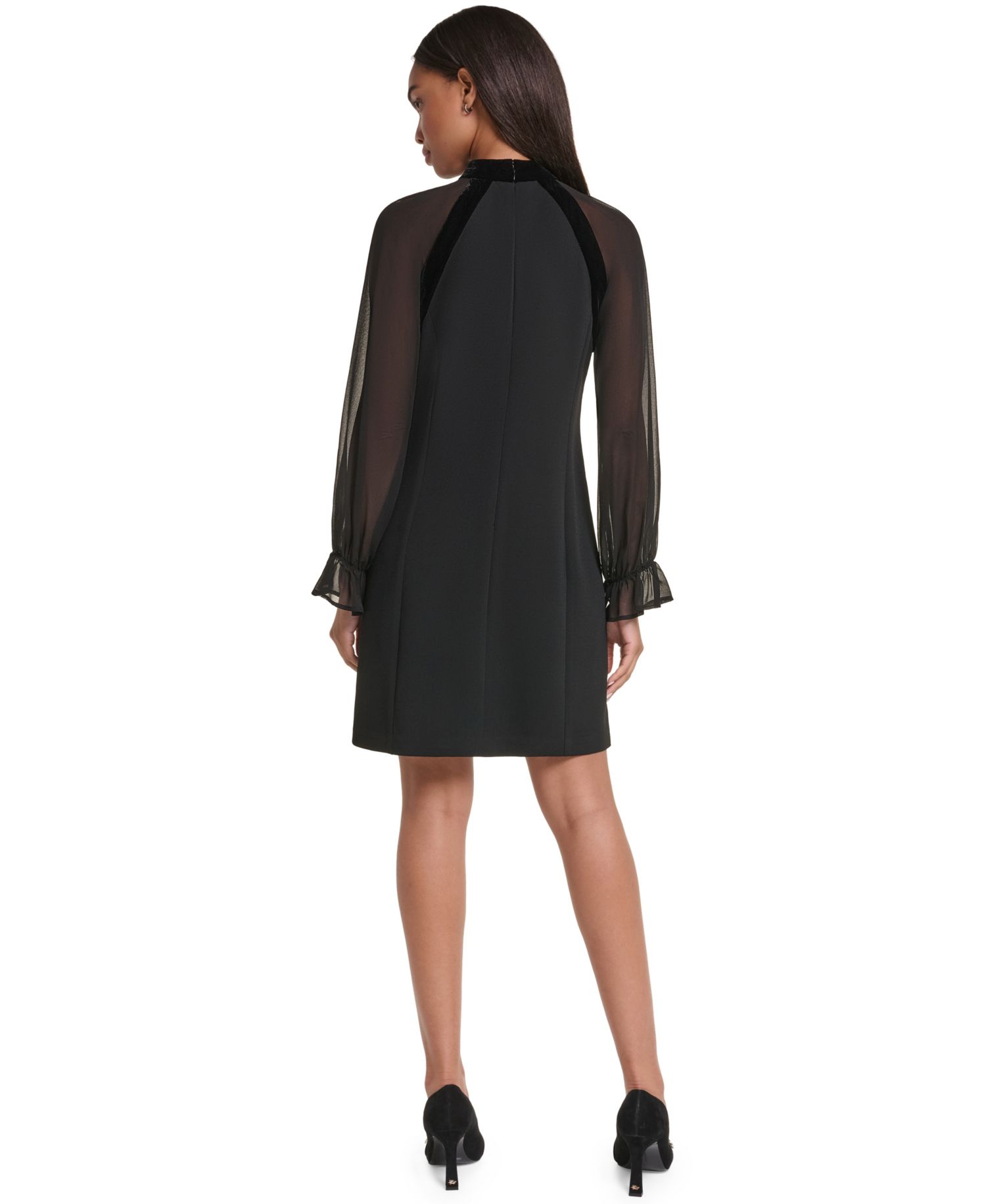Petite Velvet Bow Mock Neck Long-Sleeve Dress