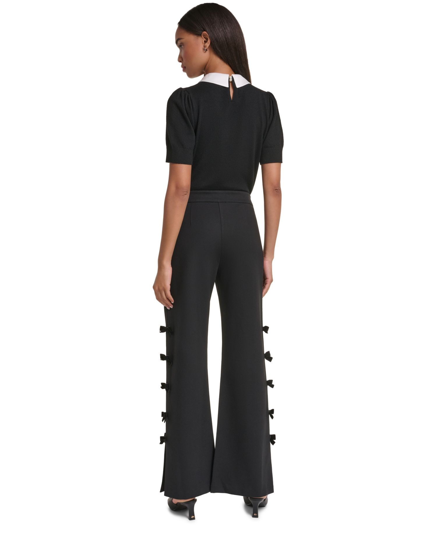 Petite Soft Set Bow Bottom Wide-Leg Velvet Pants