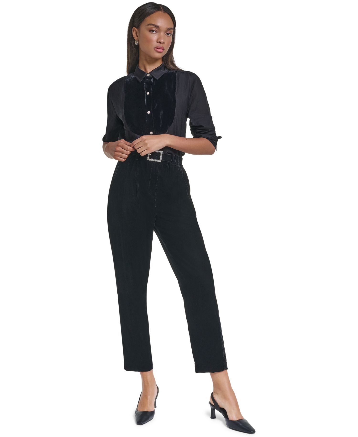 Petite Velvet High-Waisted Pants