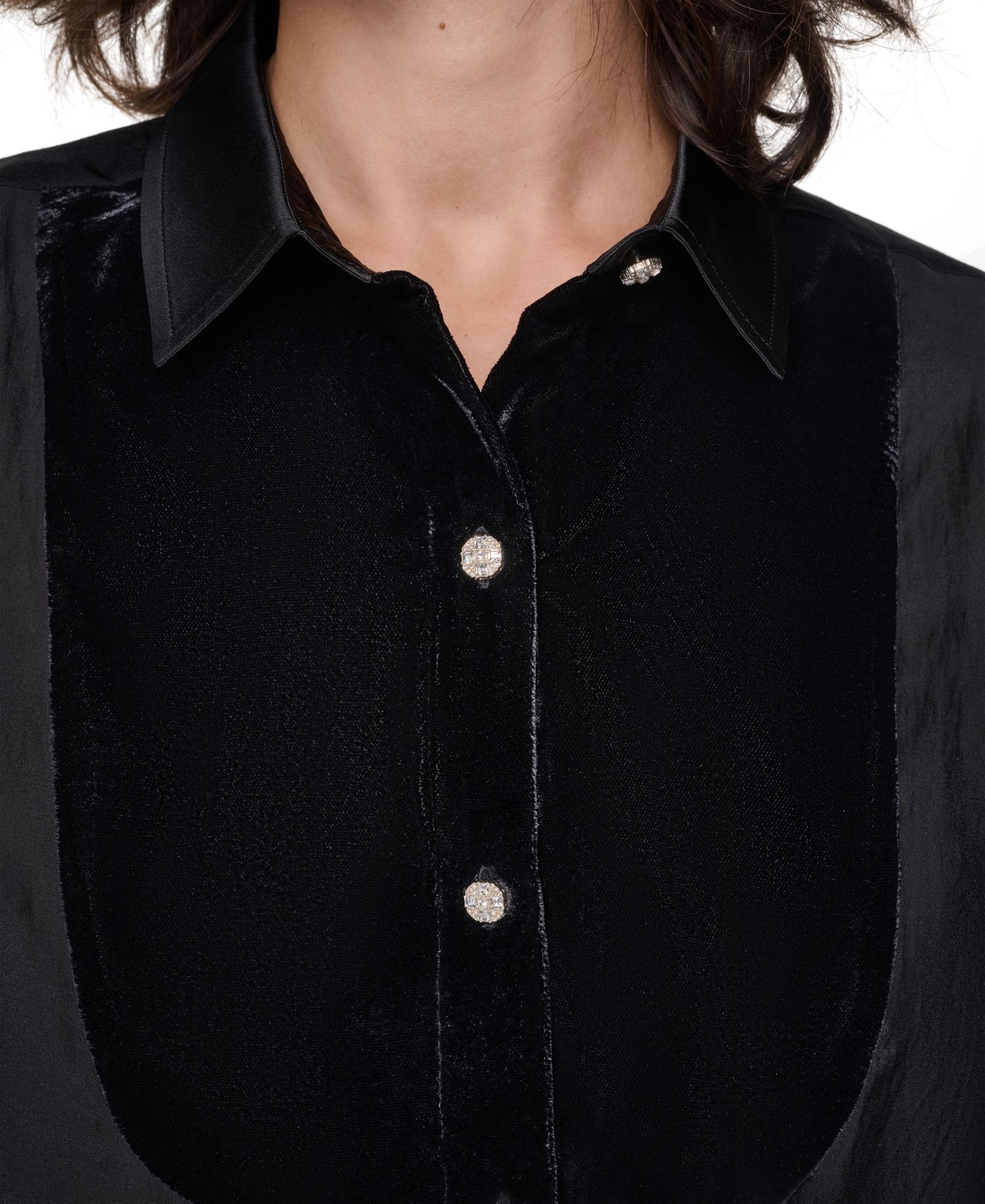 Petite Velvet Woven Long-Sleeve Point-Collar Blouse