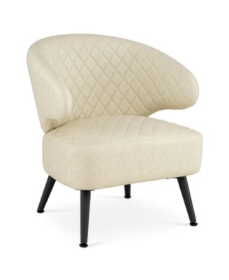 Modern Accent Chair, Comfy PU Leather Upholstered Armchair, Robust Metal Legs