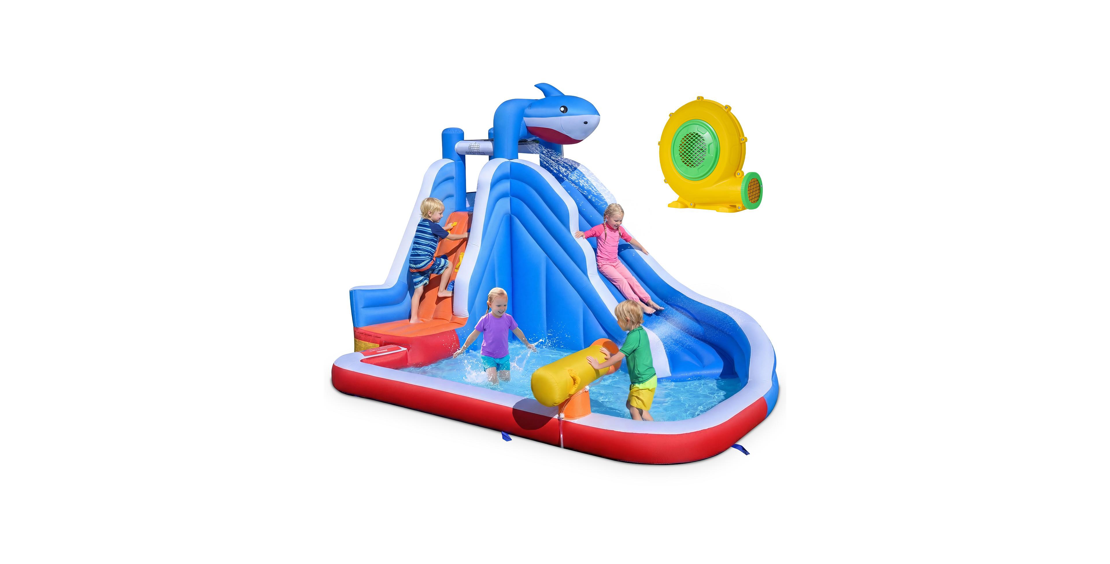 Costway Inflatable Water Slide with Climbing Wall, Splash Pool and Water Cannon