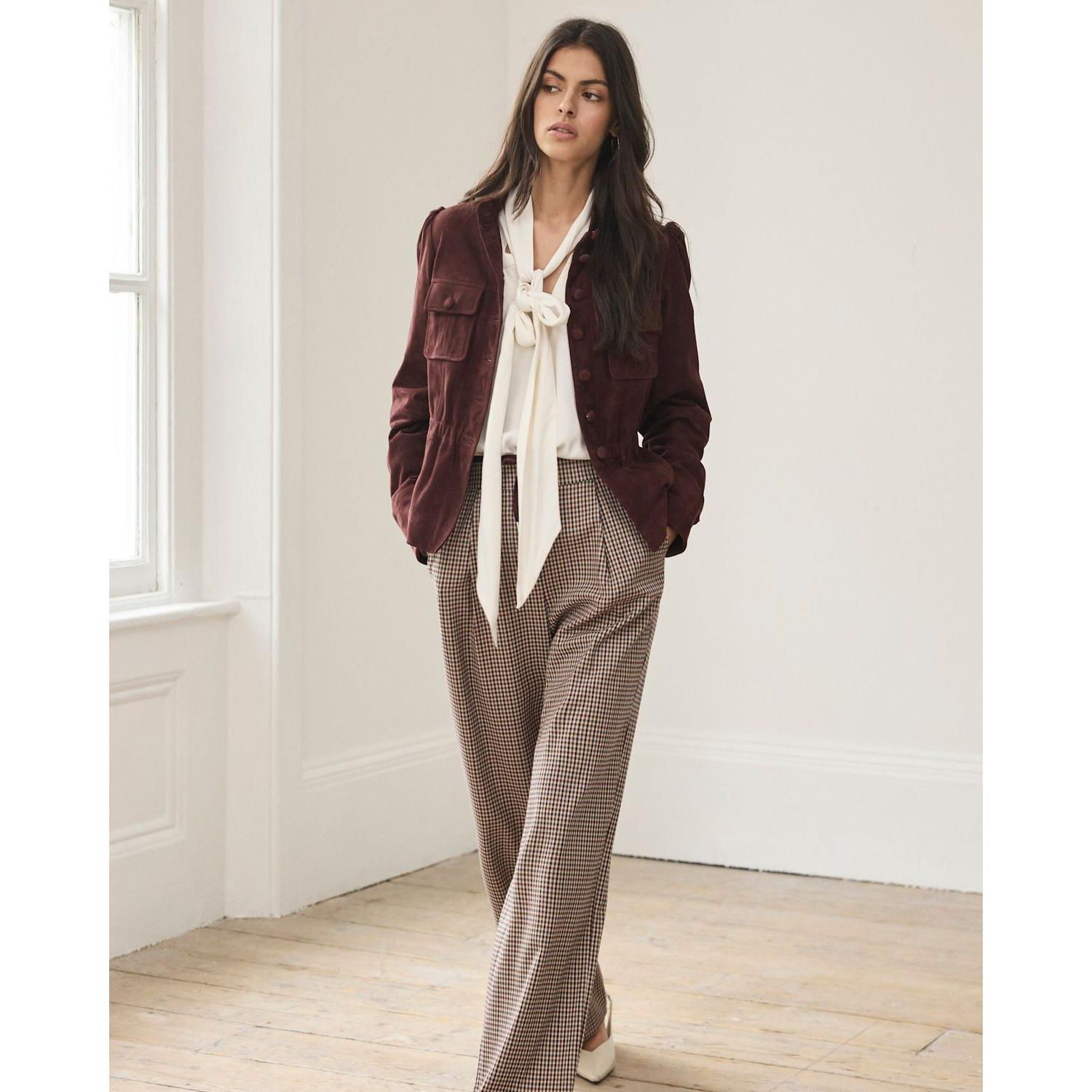 Women's Checked Contrast Waist Wide Leg Trousers