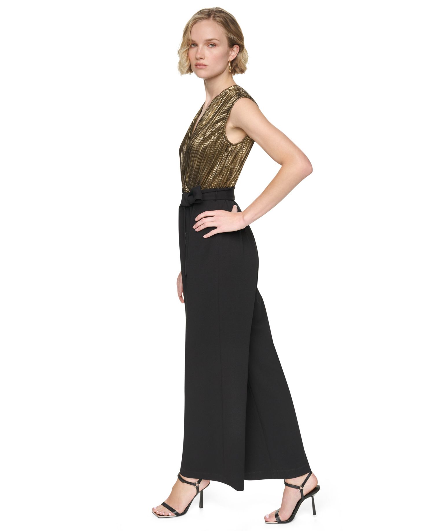 Women's V-Neck Cap-Sleeve Wide-Leg Jumpsuit
