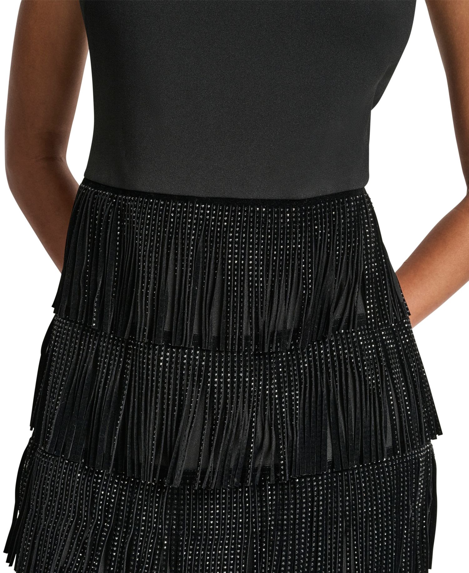 Women's Tiered-Fringe Sleeveless Crewneck Shift Dress