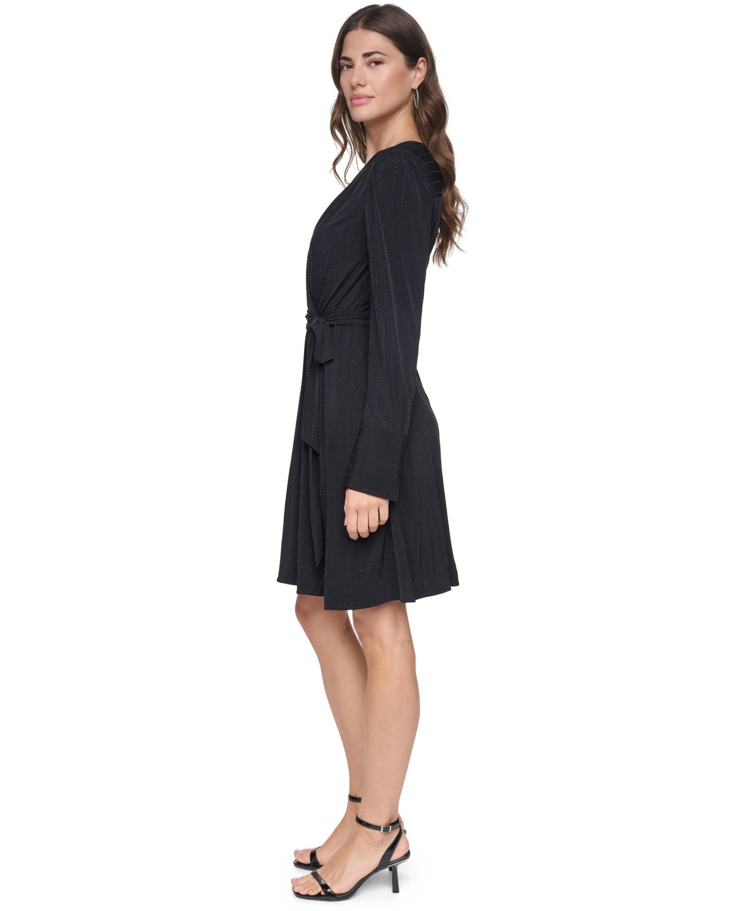 Women's Long-Sleeve V-Neck Surplice Dress