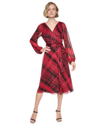 Women's V-Neck Long-Sleeve Midi Dress