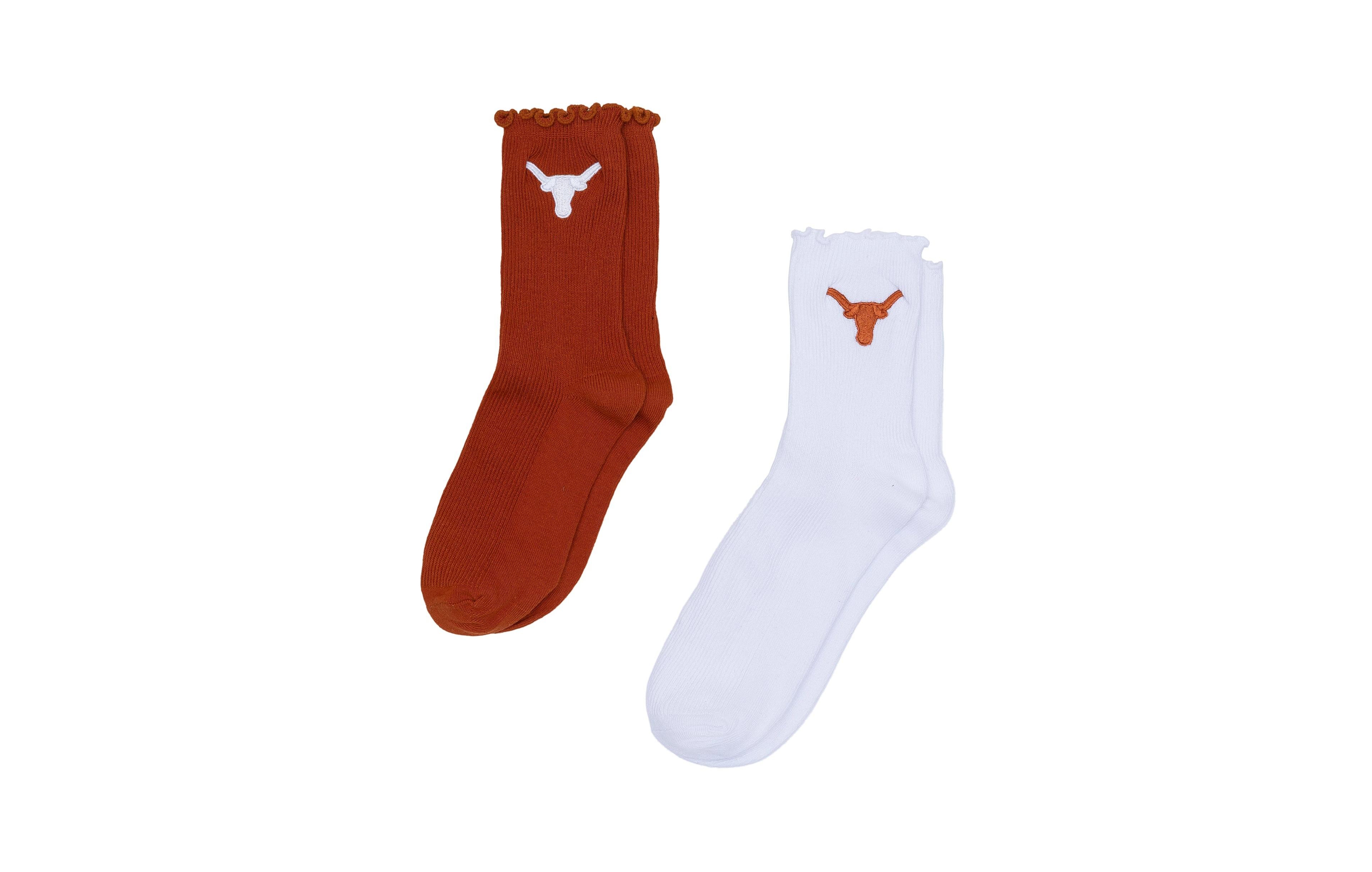 ZooZatz Women's Texas Longhorns Lettuce-Edge Quarter-Length Crew Socks, 2-Pack