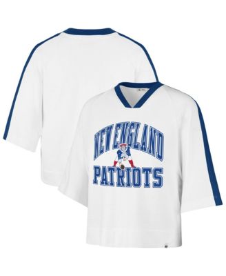 Women's '47 White New England Patriots Big Overarch Drop Needle Raglan V-Neck T-Shirt