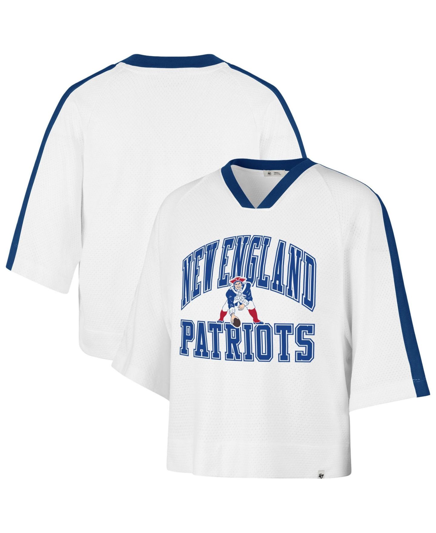 Женская футболка '47 Brand White New England Patriots Big Overarch Drop Needle Raglan V-Neck, цвет: Белый — фото 1