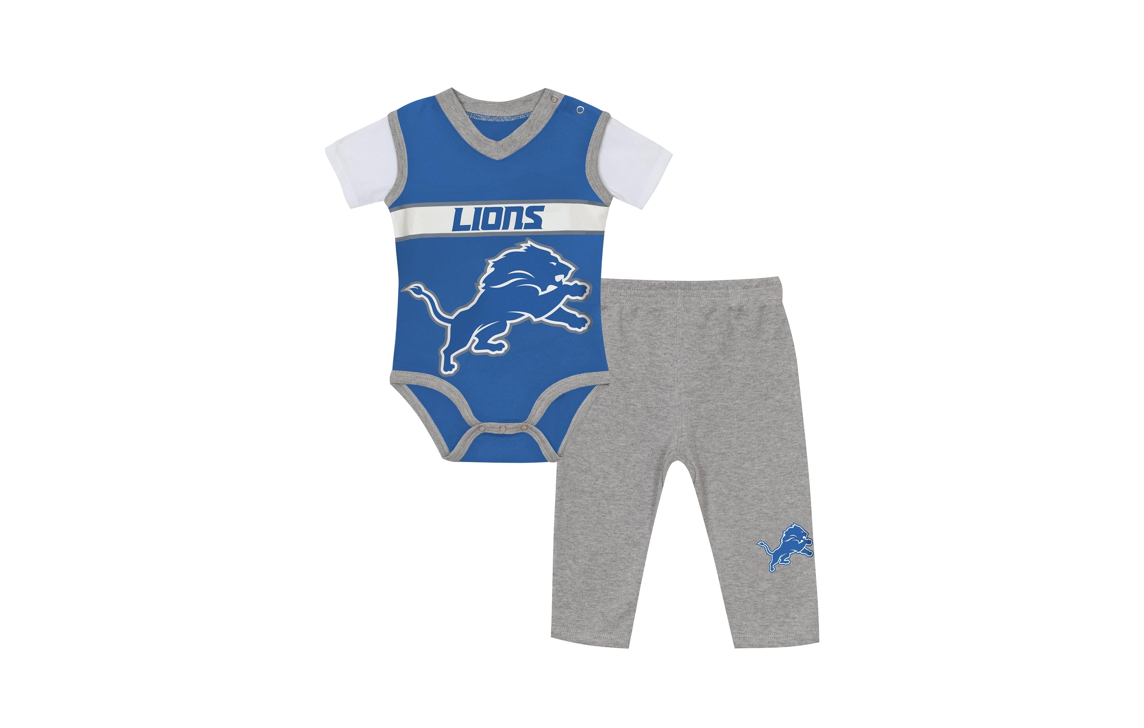 Outerstuff Boys' and Girls' Detroit Lions Screen-printed Short-Sleeve Bodysuit Pants, 2-Piece Set