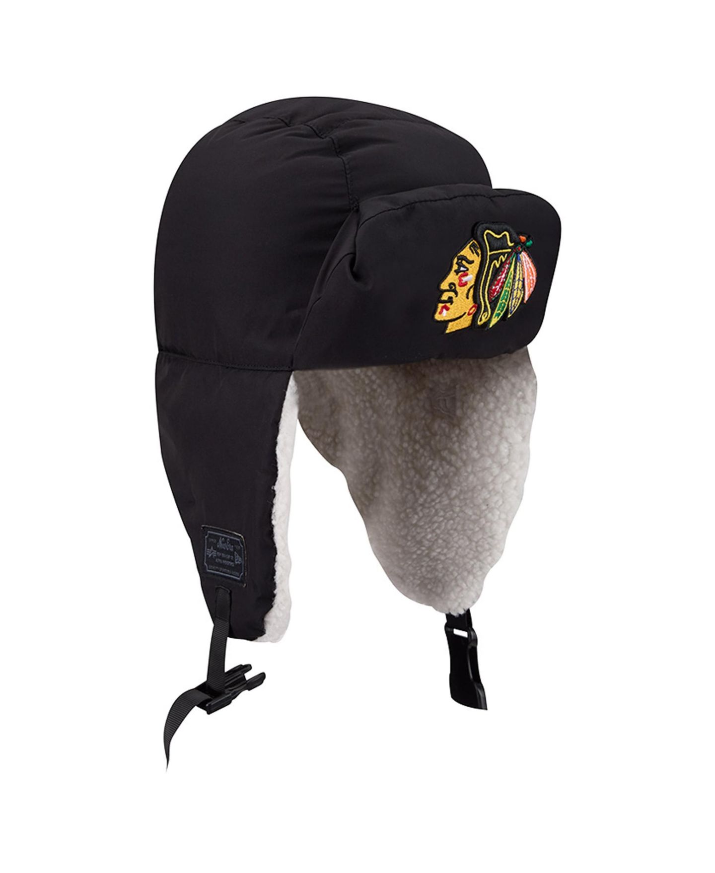 Мужские головные уборы New Era X Alpha Industries Black Chicago Blackhawks Puffer Quilted Trapper Hat — фото 3
