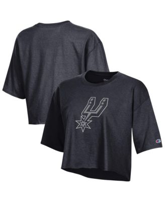 Women's  Black San Antonio Spurs Primary Logo Cropped Boyfriend T-Shirt