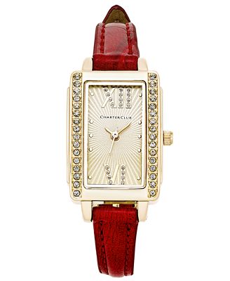 Charter Club Women's Red Leather Strap Watch 22x30mm, Created for Macy ...