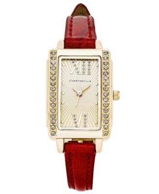 Charter Club Women's Red Leather Strap Watch 22x30mm, Only at Macy's ...