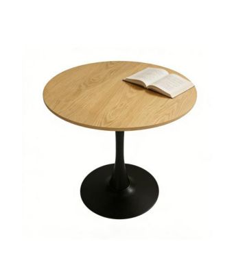 Round  Wood Dining Table with Metal Base for Small Spaces