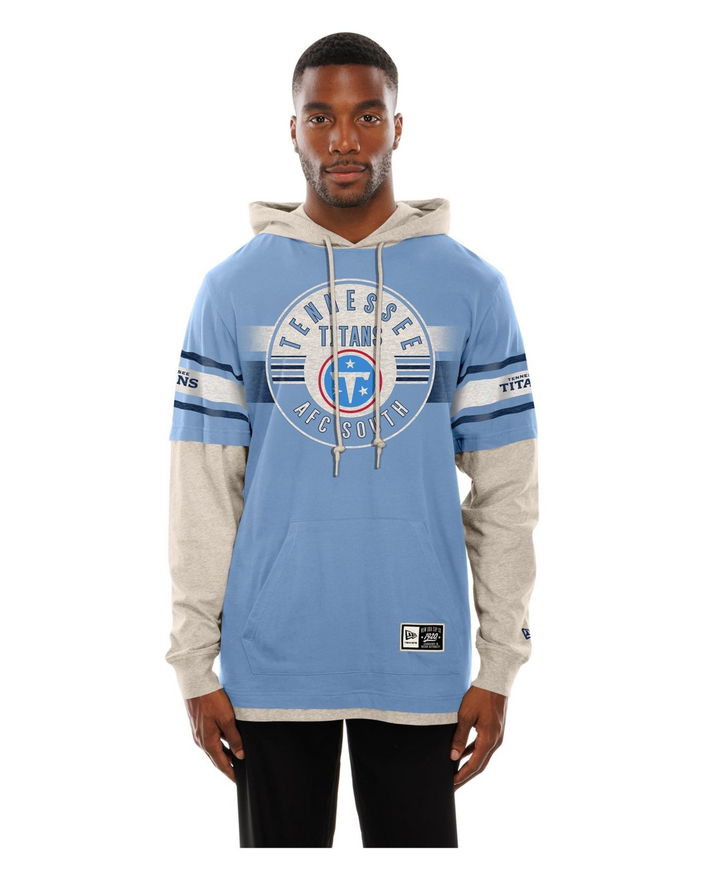 Мужская футболка New Era Light Blue Tennessee Titans Twofer Layered Long Sleeve Hooded — фото 1