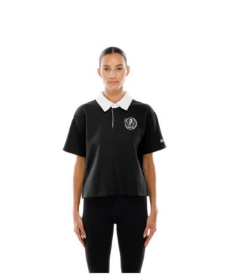 Women's  Black Portland Fire Throwback Boxy Cropped Polo