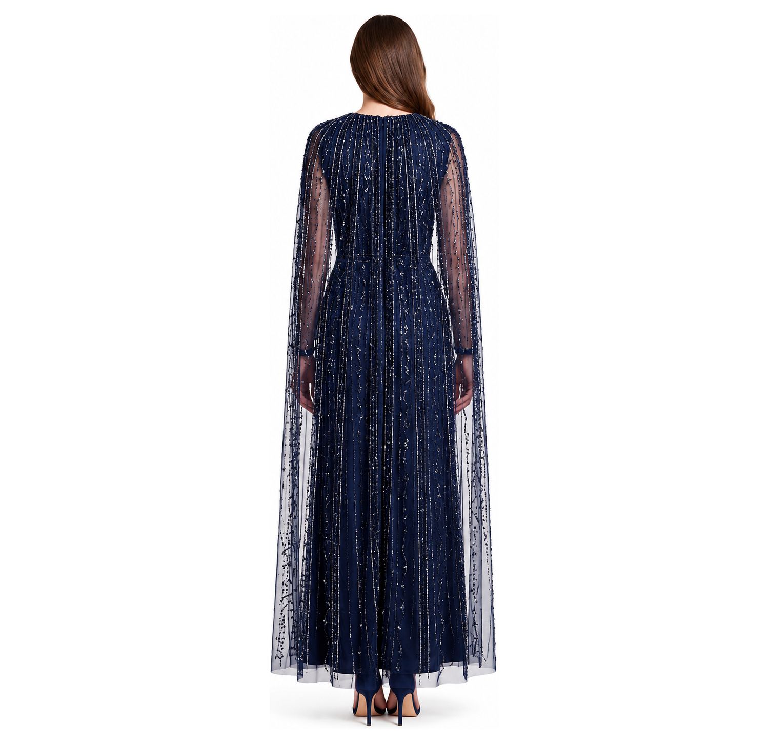 Women's V-Neck Beaded Long Cape Gown
