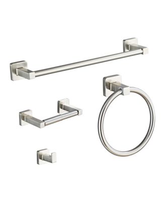 4-Piece 16" Bathroom Hardware Set Wall Mounted Stainless Steel Towel Bar Ring Hook Paper Holder