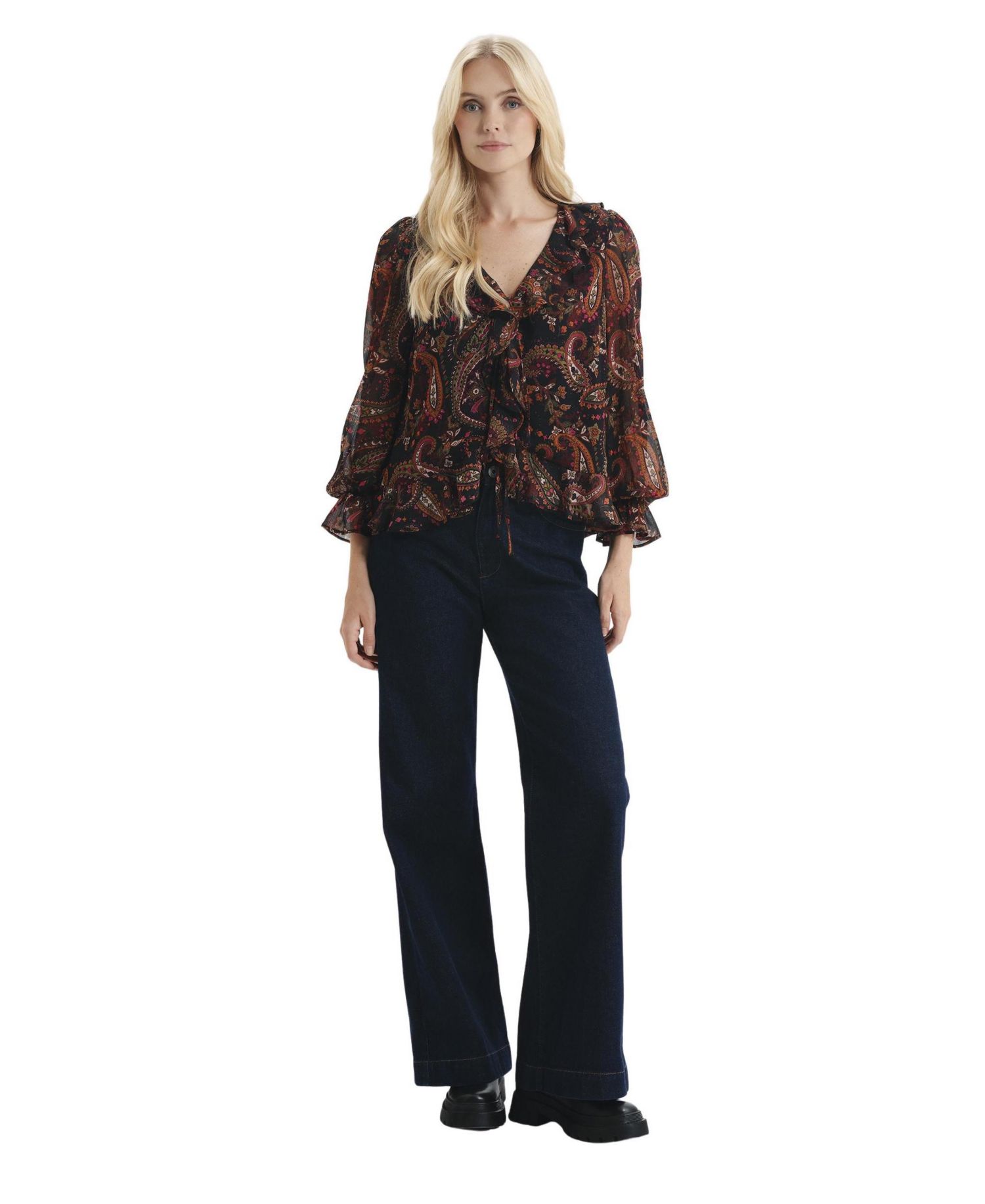 Women's Janelle Printed Chiffon Long-Sleeve Blouse