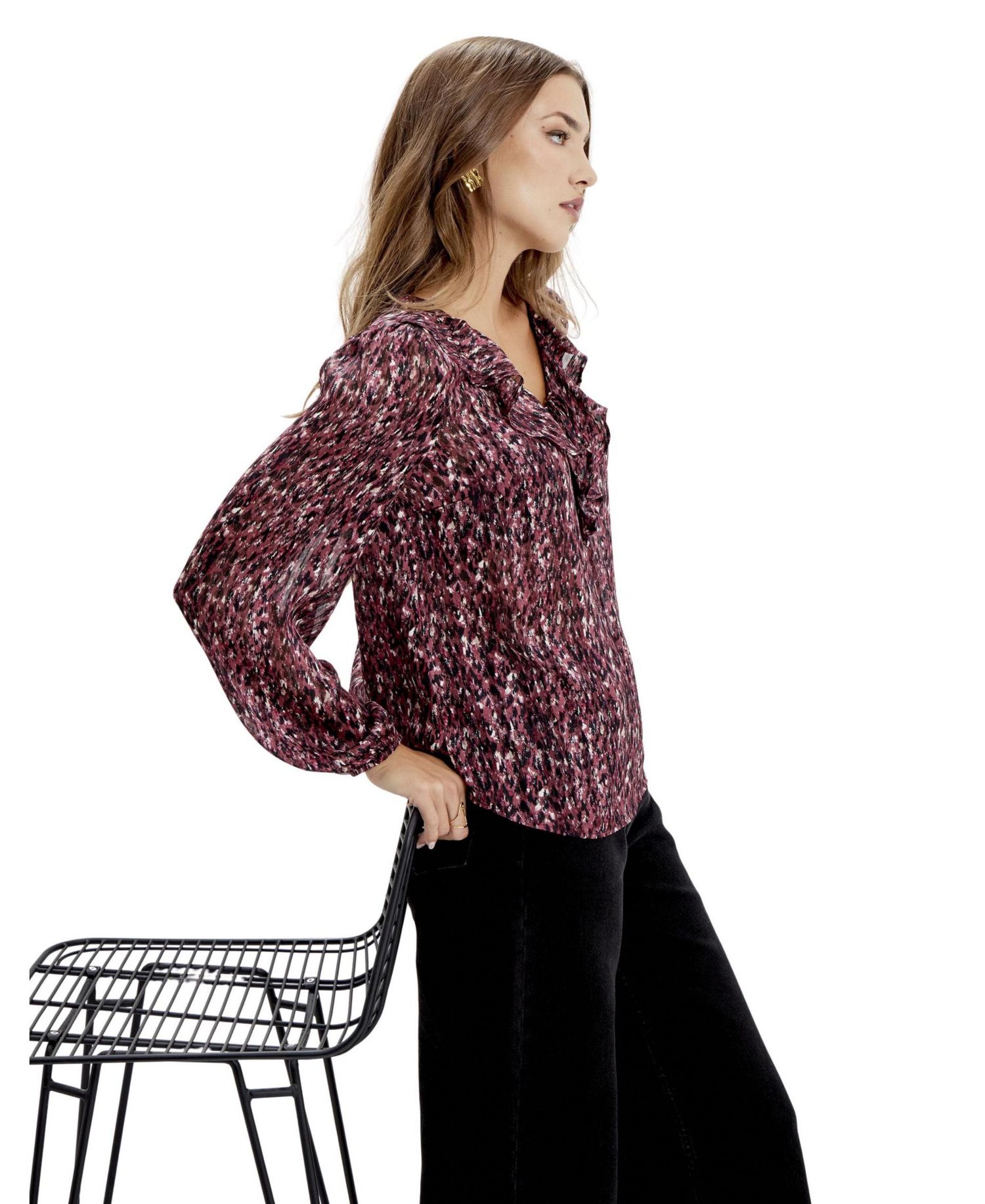 Women's Trinity Printed V-Neck Long-Sleeve Chiffon Blouse